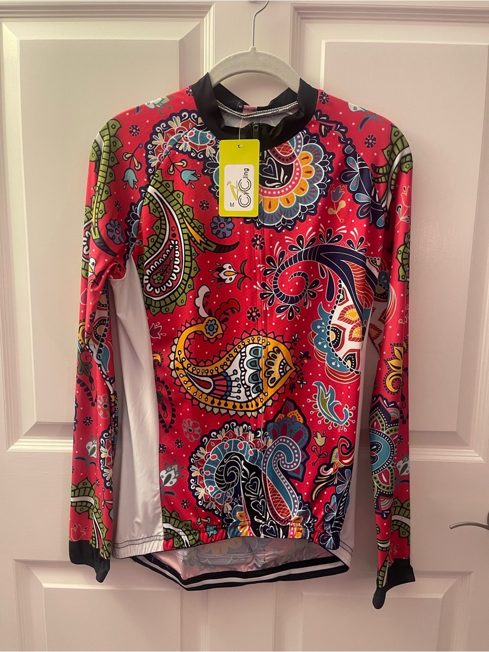 Red Paisley Long-Sleeve Cycling Jersey - Unbranded